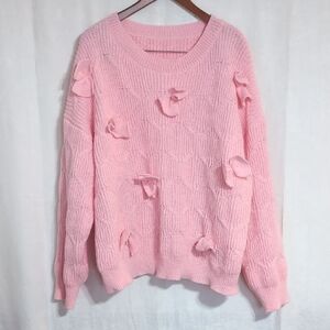 Shein Curve Light Pink Bow Sweater Size 2XL